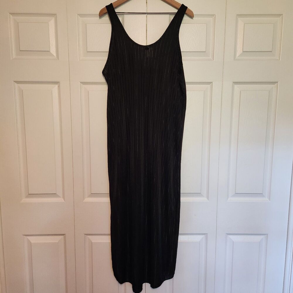Undercover Wear Long Nightgown Womens Sz L Sheer Striped Bow Lingerie Black Vtg